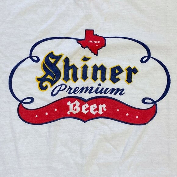 Vintage Shiner Premium Beer Tshirt 70s XL Ringer Tee Texas Velva Sheen Paper Tag - Picture 1 of 8
